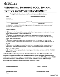 Document preview: Residential Swimming Pool, SPA and Hot Tub Safety Act Requirement - City of Orlando, Florida