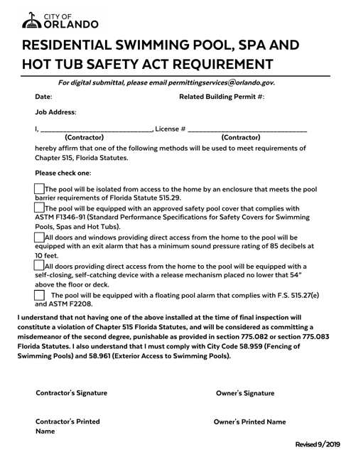 Residential Swimming Pool, SPA and Hot Tub Safety Act Requirement - City of Orlando, Florida