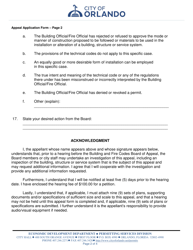 Appeal Application Form - Building and Fire Codes Board of Appeal - City of Orlando, Florida, Page 2