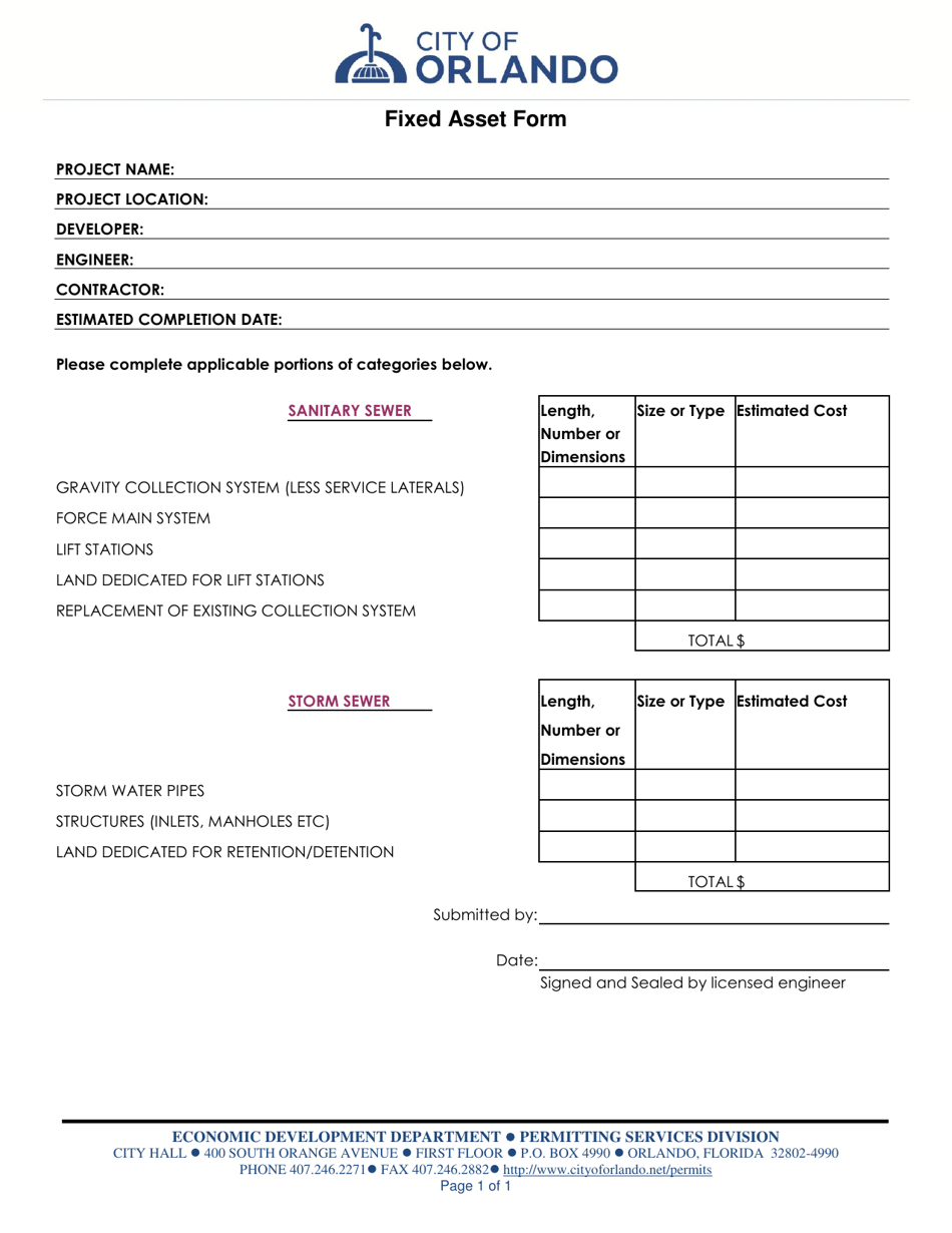 Fixed Asset Form - City of Orlando, Florida, Page 1