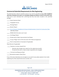 Document preview: Commercial Submittal Requirements for Site Engineering - City of Orlando, Florida