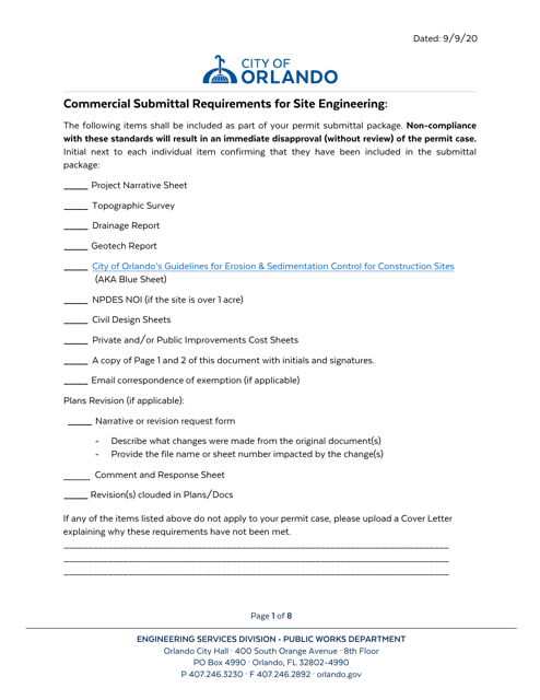 Commercial Submittal Requirements for Site Engineering - City of Orlando, Florida Download Pdf
