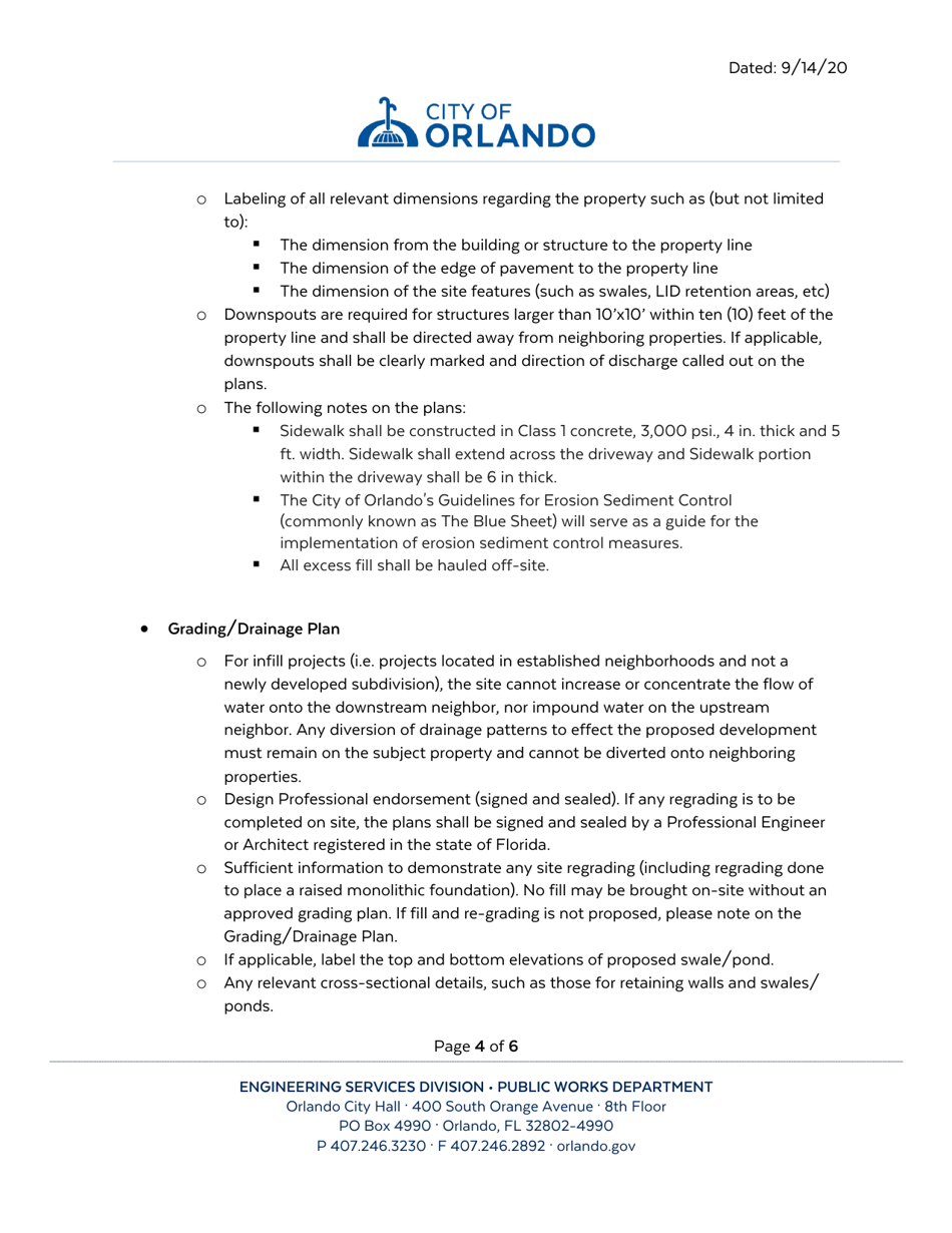 Residential Submittal Requirements for Site Engineering: - City of Orlando, Florida, Page 4