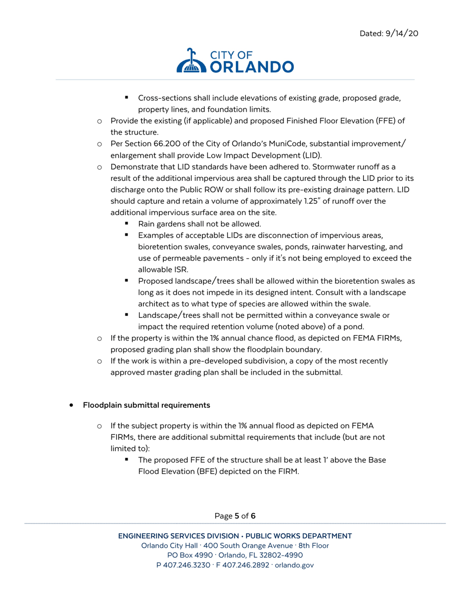 Residential Submittal Requirements for Site Engineering: - City of Orlando, Florida, Page 5