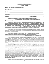 Maintenance Agreement (Cashier&#039;s Check) - City of Orlando, Florida