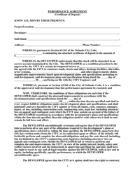 Document preview: Performance Agreement (Certificate of Deposit) - City of Orlando, Florida