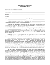 Performance Agreement (Cashier&#039;s Check) - City of Orlando, Florida