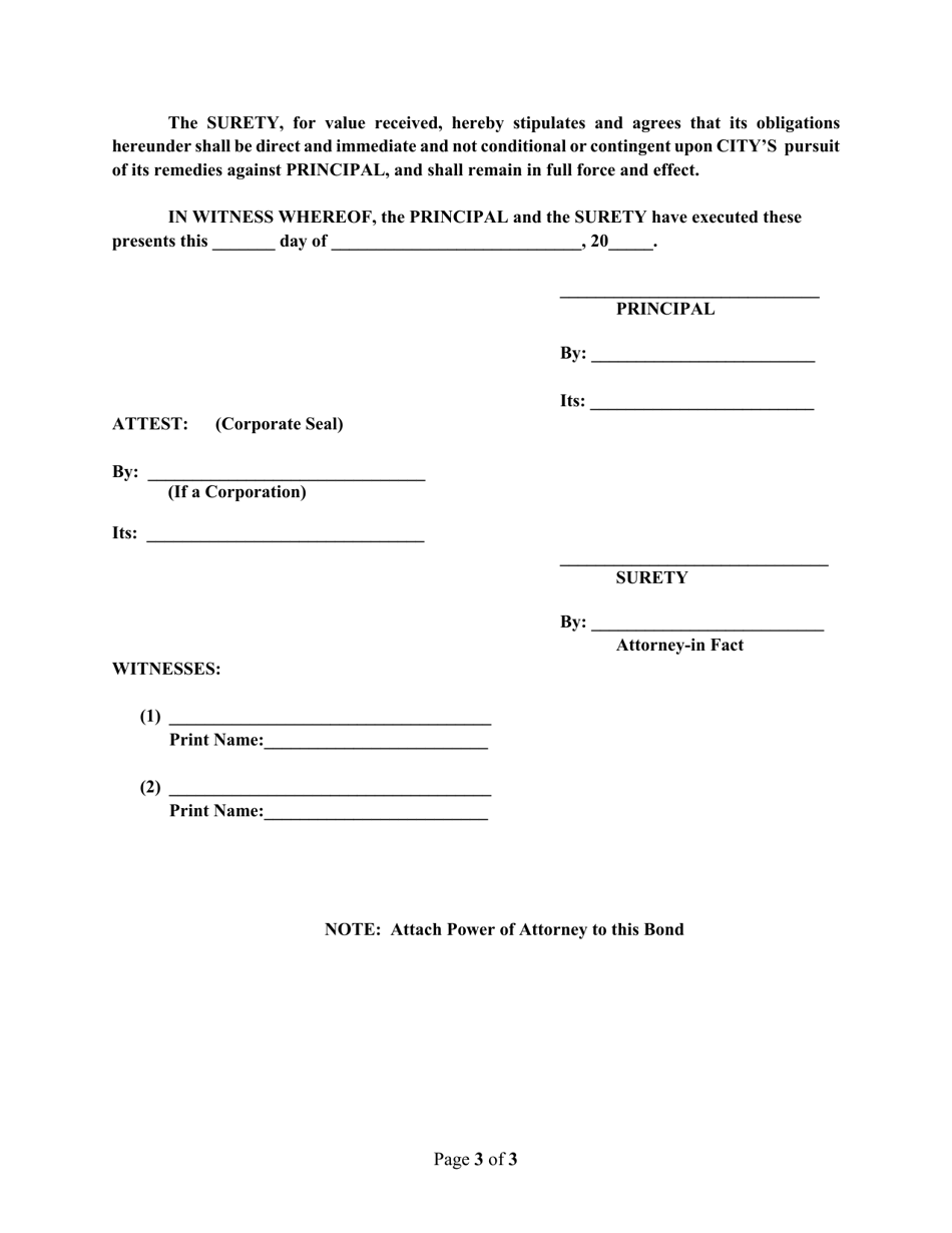 Blanket Construction Bond - City of Orlando, Florida, Page 3