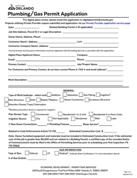 Document preview: Plumbing/Gas Permit Application - City of Orlando, Florida