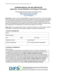 Form FIS2366 &quot;Surprise Medical Billing Arbitrator Application, Annual Attestation, and Change of Information&quot; - Michigan