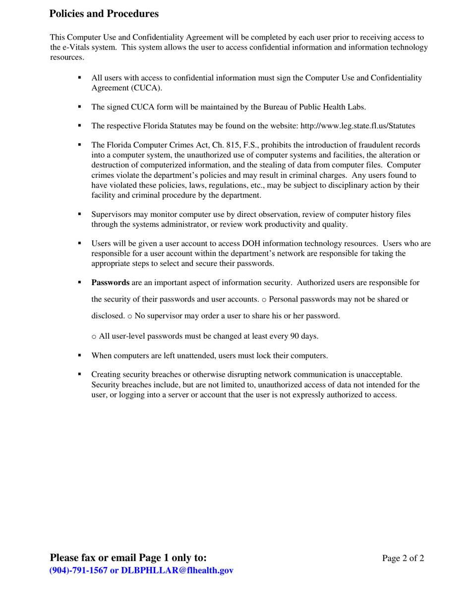 Computer Use and Confidentiality Agreement - Florida, Page 2