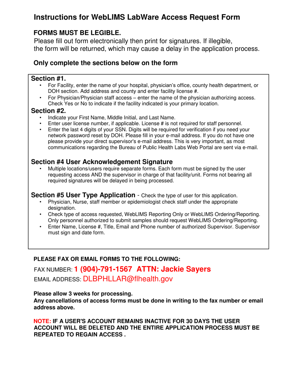 Florida lims Labware Access Request Fill Out, Sign Online and
