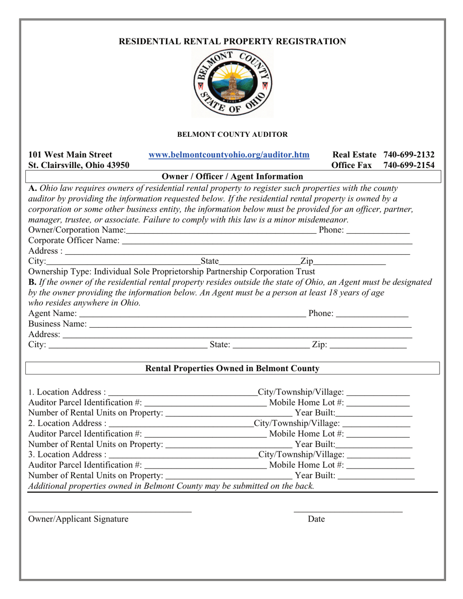 Belmont County, Ohio Residential Rental Property Registration Fill