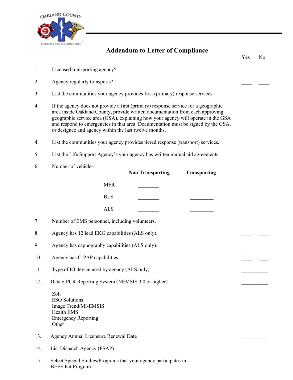 Life Support Agency Letter of Compliance 8-1.1 - Oakland County, Michigan, Page 3