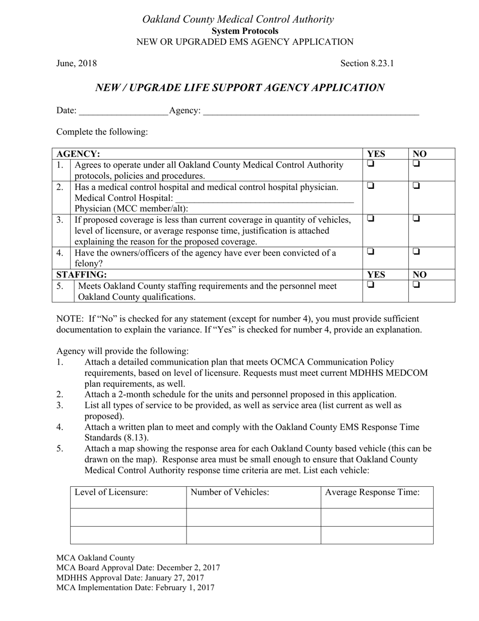 New / Upgrade Life Support Agency Application - Oakland County, Michigan, Page 1