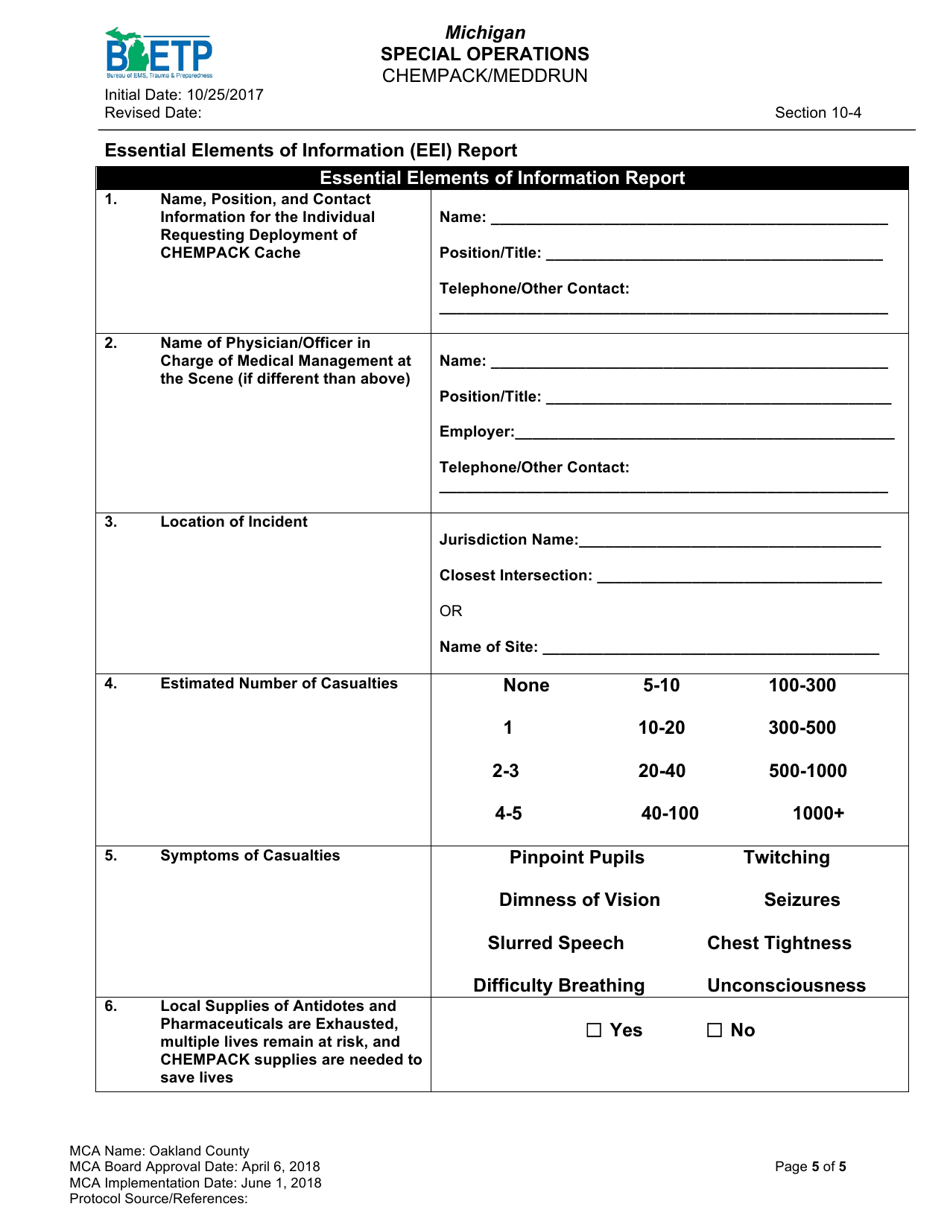 Chempack / Meddrun Essential Elements of Information (Eei) Report - Oakland County, Michigan, Page 5