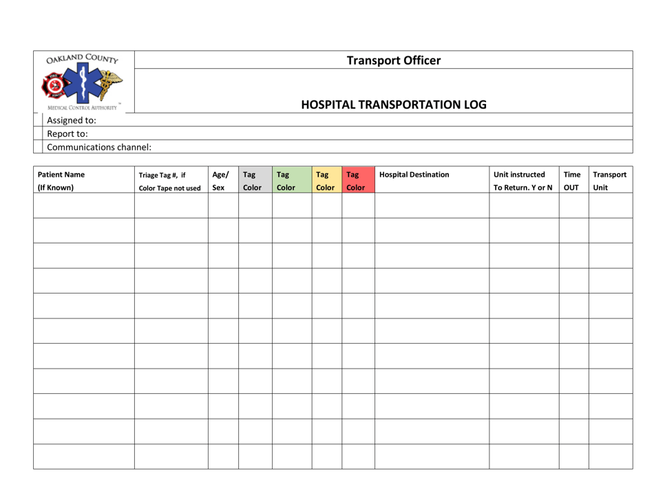 Staging Officer Unit Staging Log - Oakland County, Michigan, Page 3