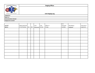 Document preview: Staging Officer Unit Staging Log - Oakland County, Michigan