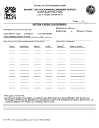 Document preview: Form DH1777 Mandatory Radon Measurement Report Supplemental Page - Florida