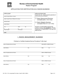 Document preview: Form DH1749 Application for Certification as a Radon Business - Radon Program - Florida