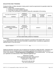 Form DH1751 Application for Certification as Radon Specialist or Technician - Radon Program - Florida, Page 2