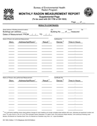 Document preview: Form DH1833 Monthly Radon Measurement Report Supplemental Page - Radon Program - Florida