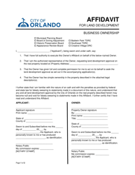 Document preview: Affidavit for Land Development - Business Ownership - City of Orlando, Florida