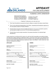 Document preview: Affidavit for Land Development - Husband & Wife Ownership - City of Orlando, Florida