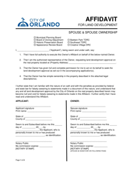 Document preview: Affidavit for Land Development - Spouse & Spouse Ownership - City of Orlando, Florida