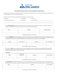 Document preview: Ownership Disclosure Form for Land Development Applications - City of Orlando, Florida