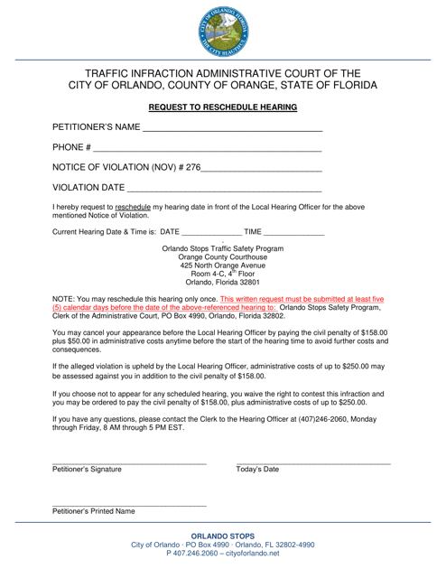 Request to Reschedule Hearing - City of Orlando, Florida Download Pdf