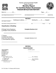 Form DH1753 Monthly Report for Certified Radon Businesses - Radon Mitigation Report - Florida