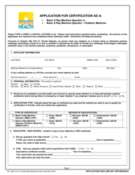 Form DH1006 Application for Certification as a Basic X-Ray Machine Operator or Basic X-Ray Machine Operator - Podiatric Medicine - Florida, Page 4