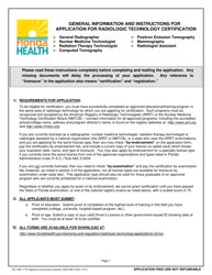 Document preview: Form DH1005 Application for Radiologic Technology Certification - Florida
