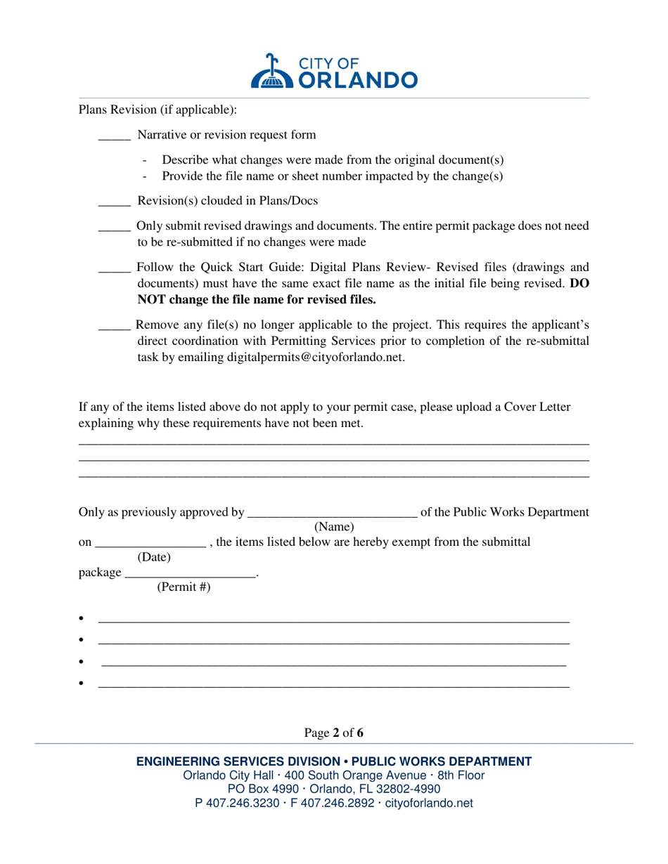 Right-Of-Way Submittal Requirements for Site Engineering - City of Orlando, Florida, Page 2