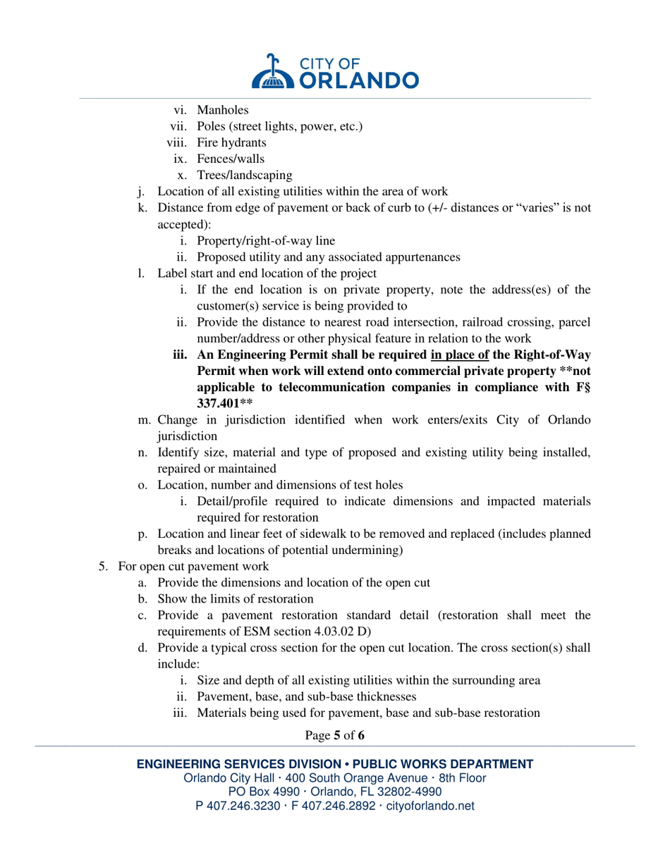 Right-Of-Way Submittal Requirements for Site Engineering - City of Orlando, Florida, Page 5