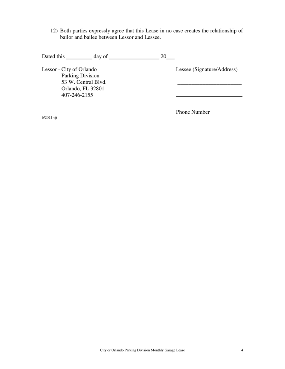 City of Orlando, Florida Monthly Garage Permit Parking Agreement - Fill ...