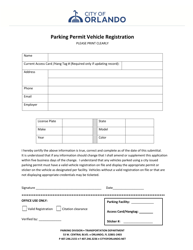Document preview: Parking Permit Vehicle Registration - City of Orlando, Florida