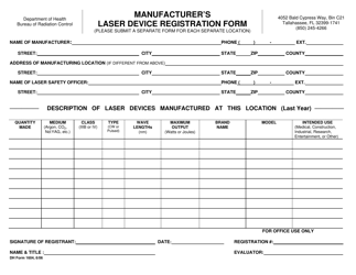 Document preview: DH Form 1604 Manufacturer's Laser Device Registration Form - Florida