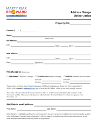 &quot;Property Appraiser's Office Name/Address Change Authorization Form&quot; - Broward County, Florida