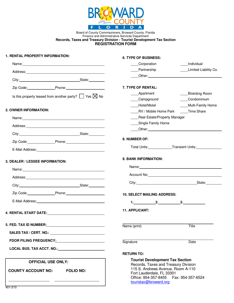Form 401210 Fill Out, Sign Online and Download Fillable PDF, Broward