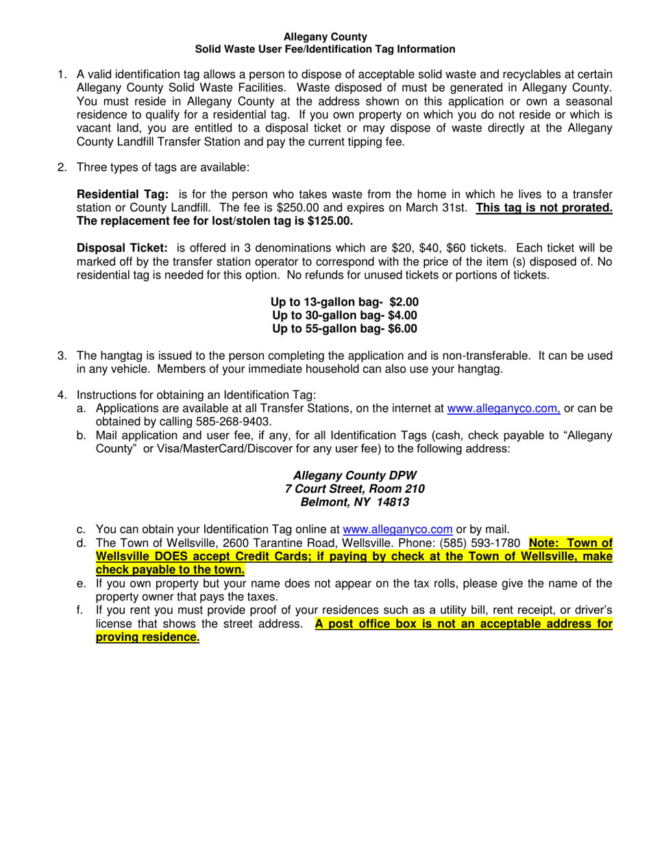 Solid Waste Facility Tag Application - Allegany County, New York, Page 2