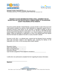 Document preview: Injunction for the Protection of a Minor Final Judgment Request - Broward County, Florida