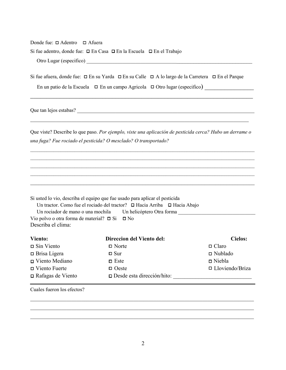 Incidente Del Pesticida O Queja De La Enfermedad - County of Riverside, California (Spanish), Page 2