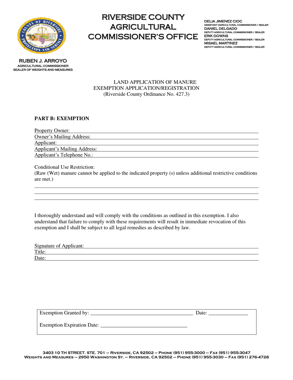 Land Application of Manure Exemption Application / Registration - County of Riverside, California, Page 4