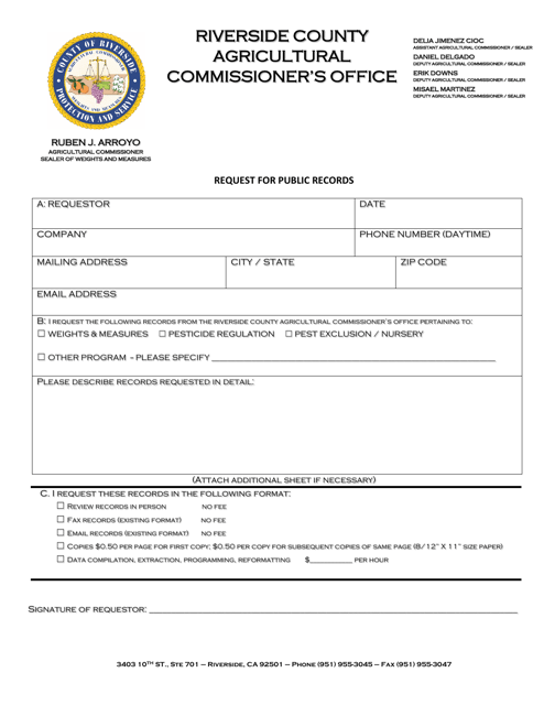 Request for Public Records - County of Riverside, California Download Pdf