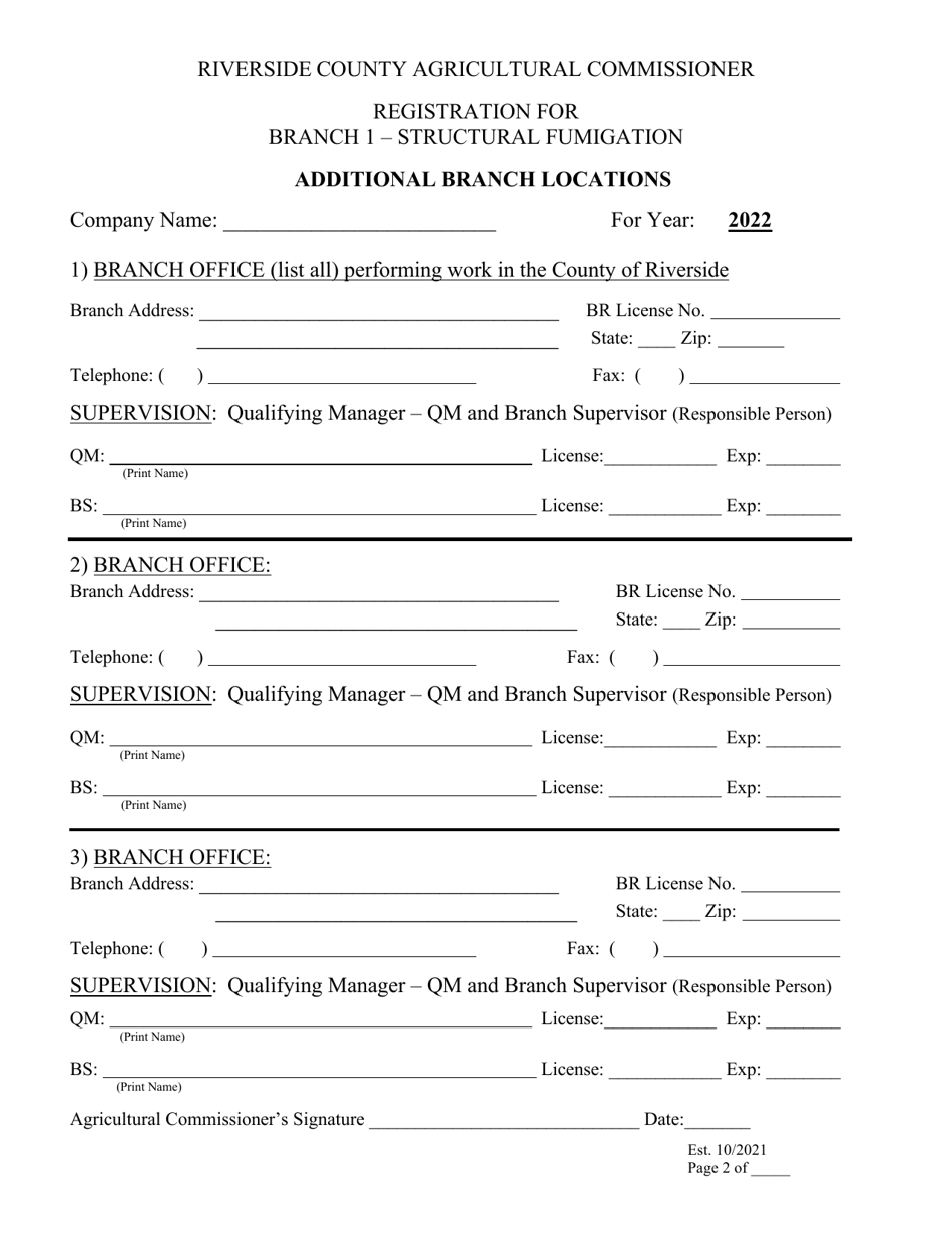 Registration for Branch 1 - Structural Fumigation - County of Riverside, California, Page 2