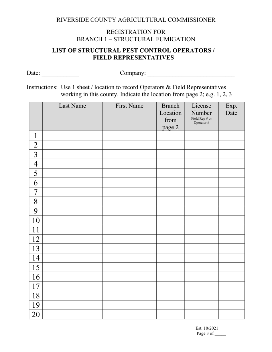 Registration for Branch 1 - Structural Fumigation - County of Riverside, California, Page 3