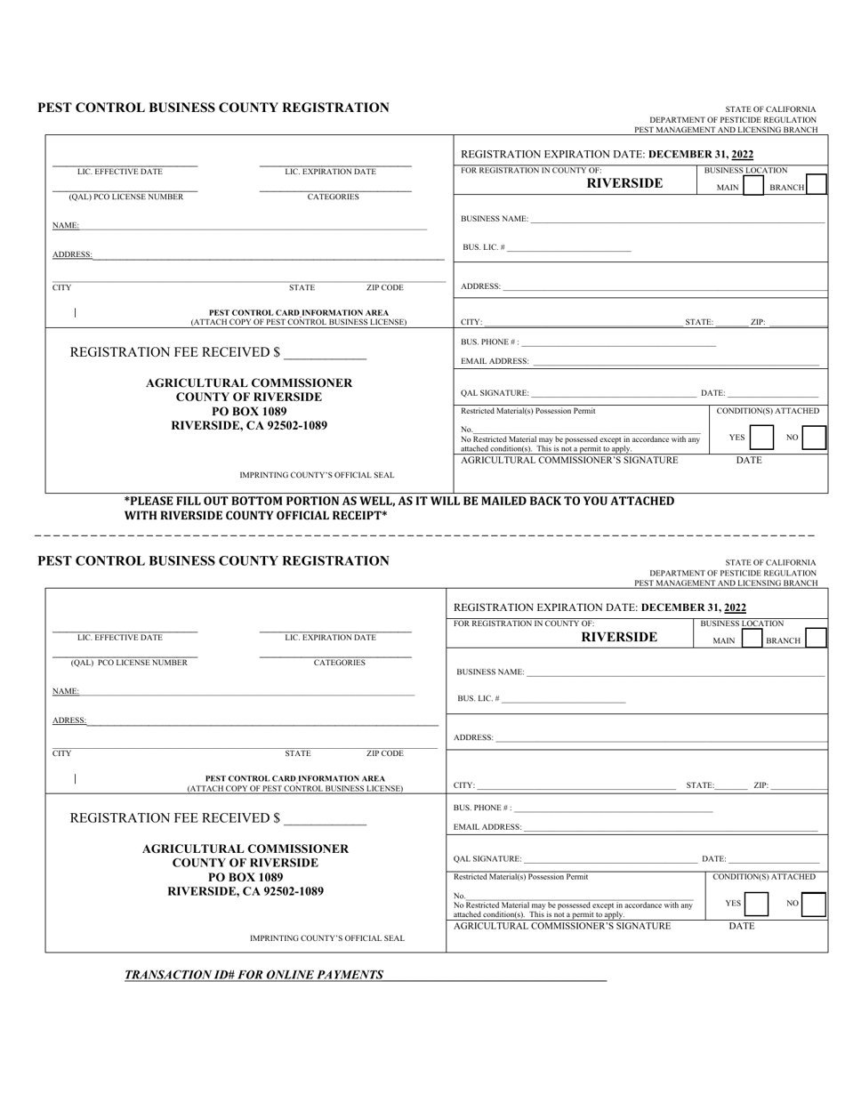 Pest Control Business County Registration - County of Riverside, California, Page 1