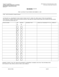 Form PR-ENF-058 &quot;Application for Pest Control Equipment Registration&quot; - County of Riverside, California, 2022